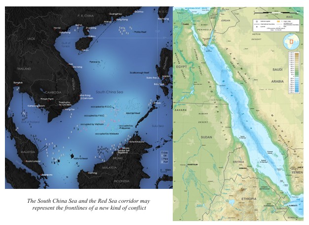 Maps of the South China Sea and the Red Sea corridor