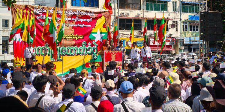 MiB A crowd of hundreds gathered in Myanmar on Jan. 27